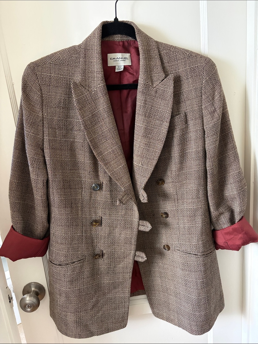Emanuel Vintage Plaid Double-Breasted Blazer in Brown